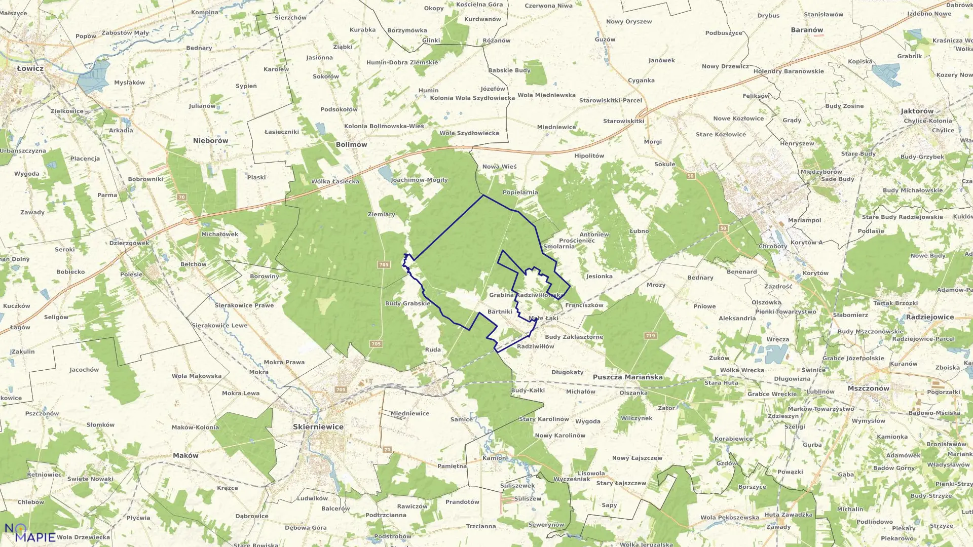 Mapa obrębu BARTNIKI w gminie Puszcza Mariańska