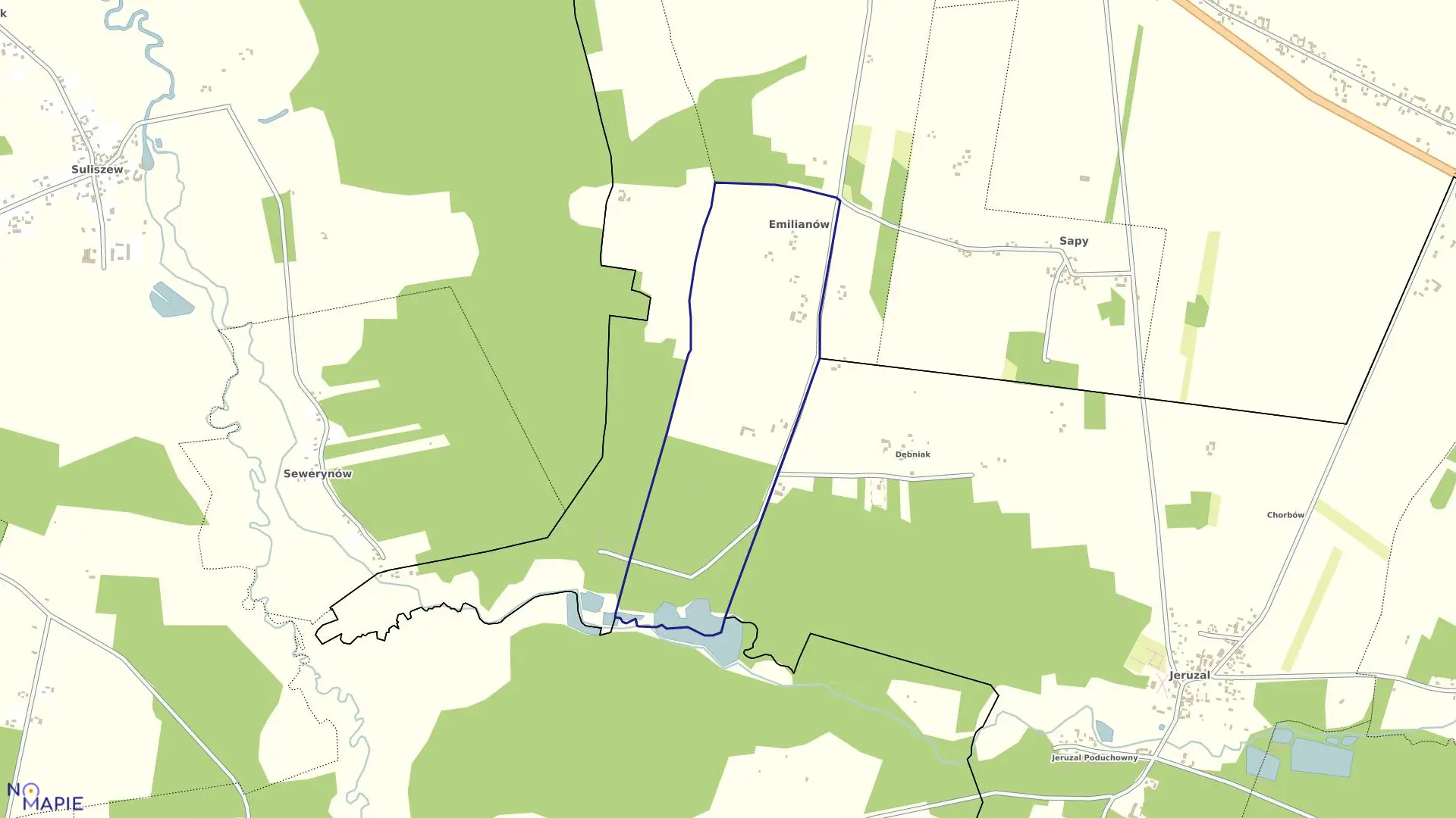 Mapa obrębu EMILIANÓW w gminie Puszcza Mariańska