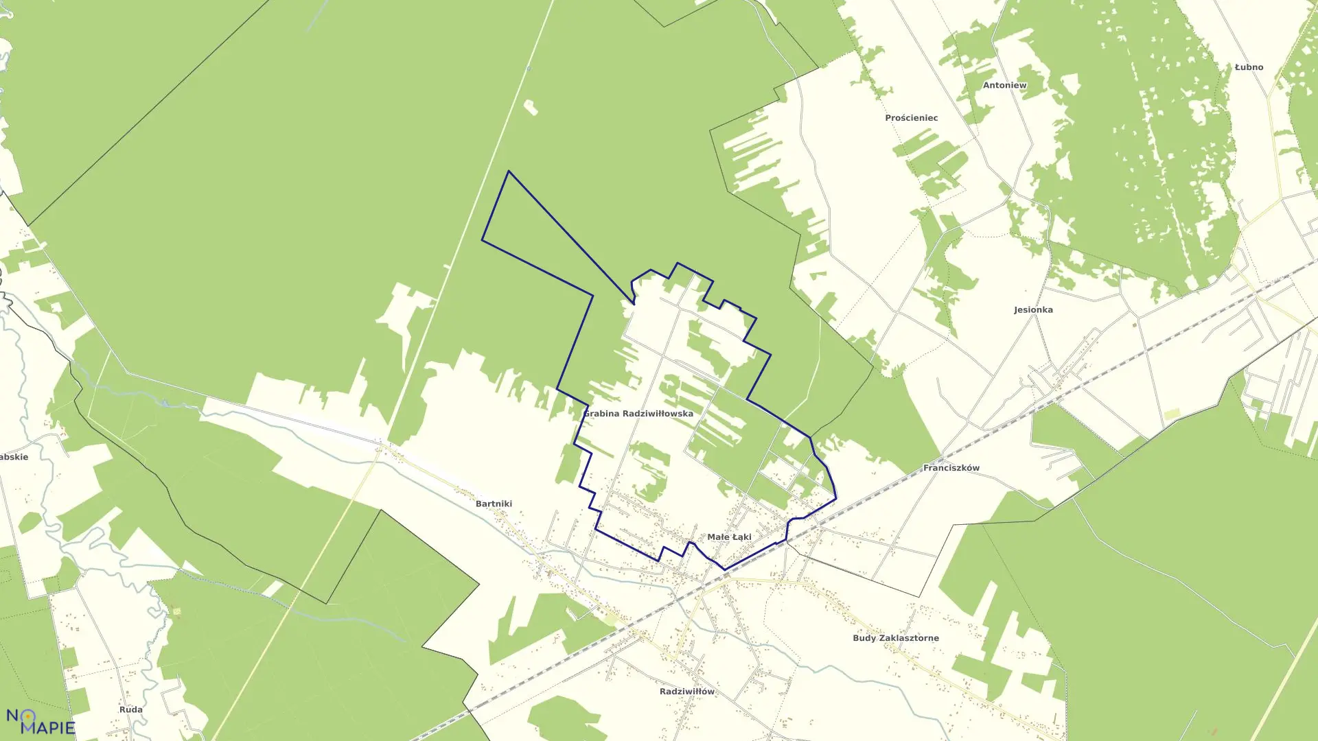 Mapa obrębu GRABINA RADZIWIŁŁOWSKA w gminie Puszcza Mariańska