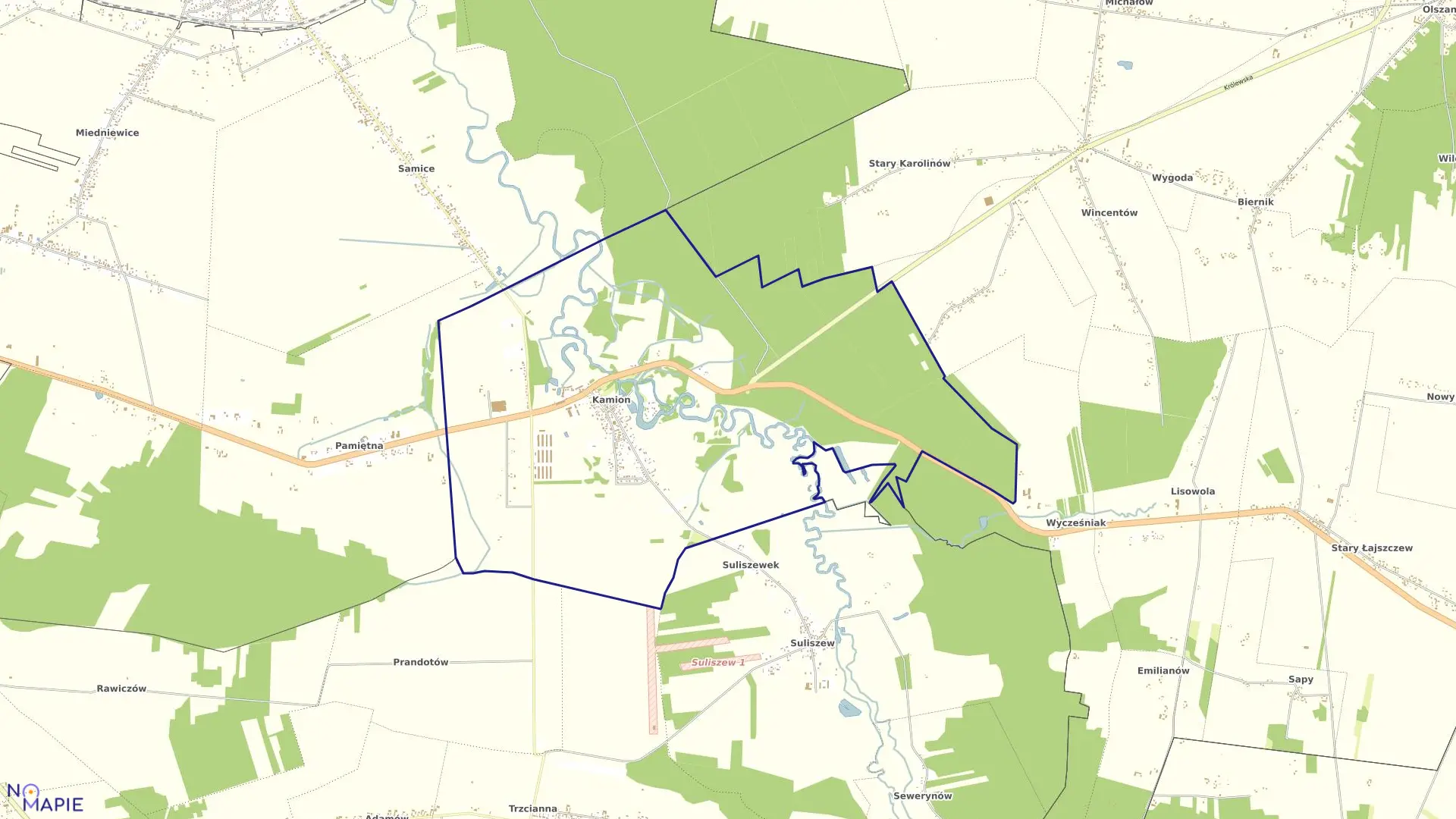 Mapa obrębu KAMION w gminie Puszcza Mariańska