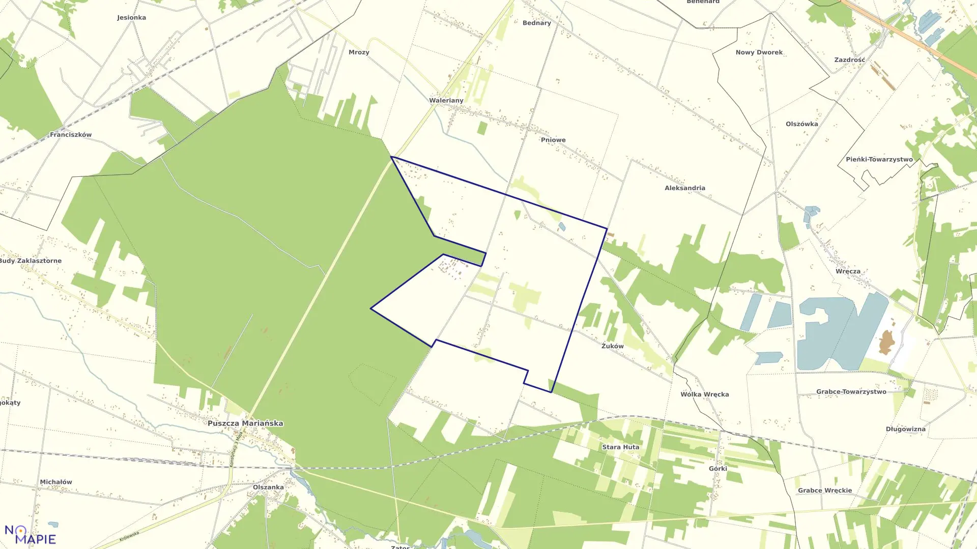 Mapa obrębu STUDZIENIEC w gminie Puszcza Mariańska