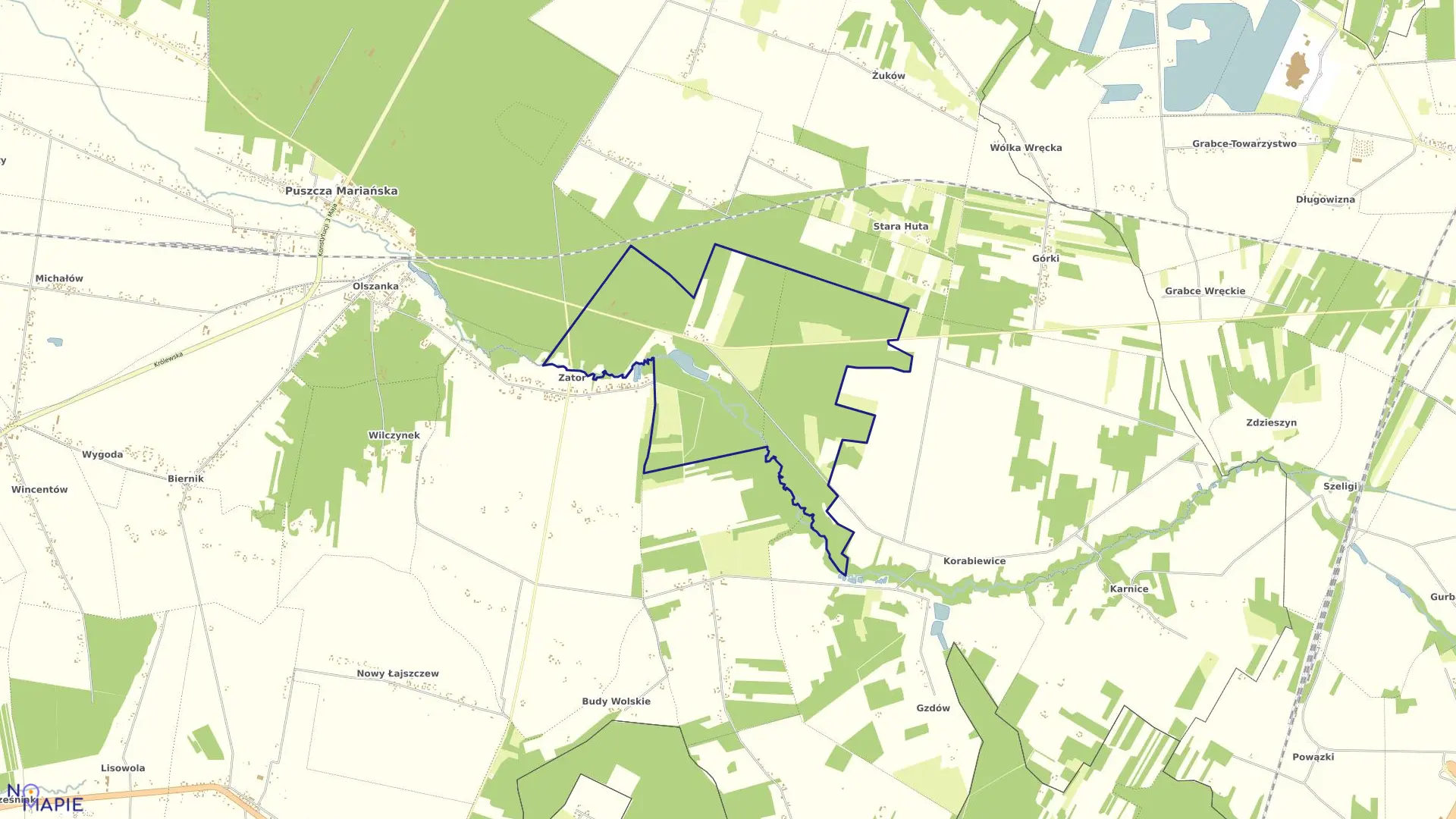 Mapa obrębu WOLA POLSKA w gminie Puszcza Mariańska