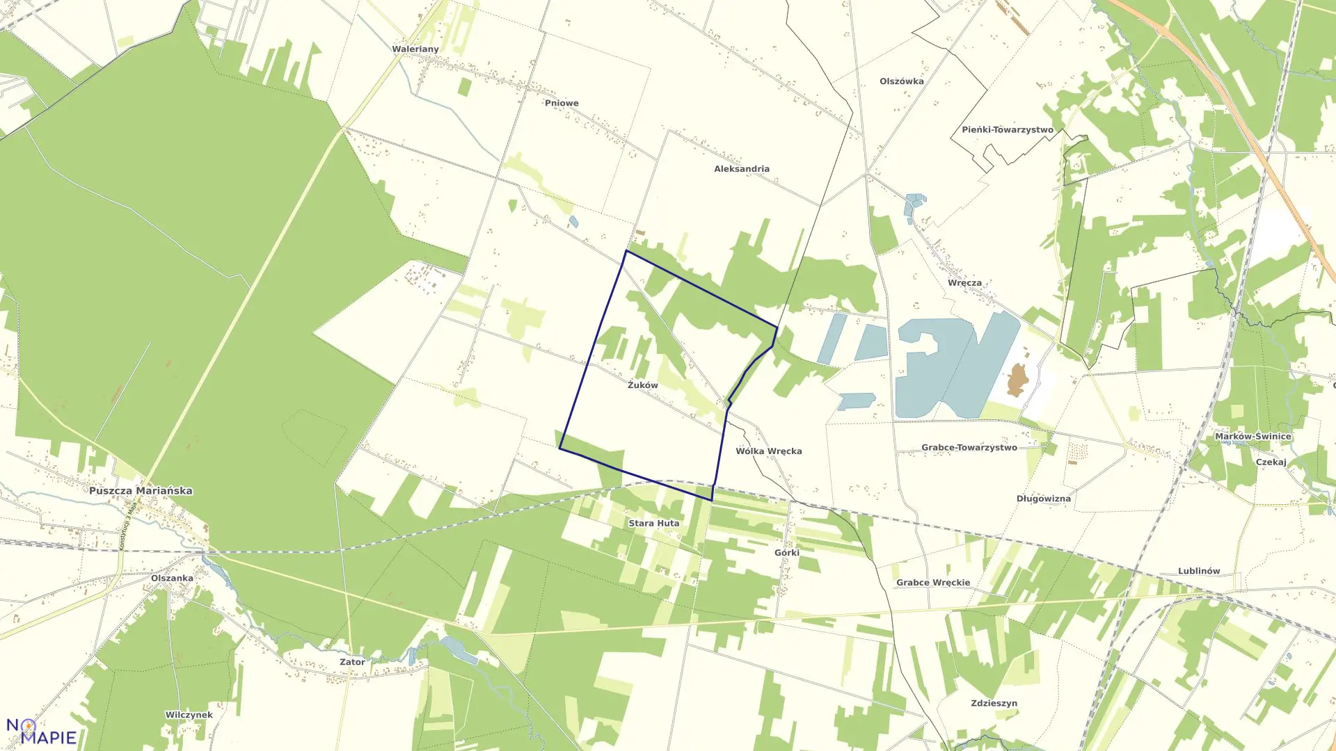 Mapa obrębu ŻUKÓW w gminie Puszcza Mariańska